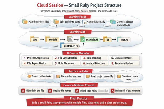 Diagram of a small Ruby project structure with various components and steps.