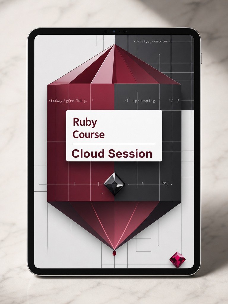 Tablet displaying a Ruby Course Cloud Session on a textured surface