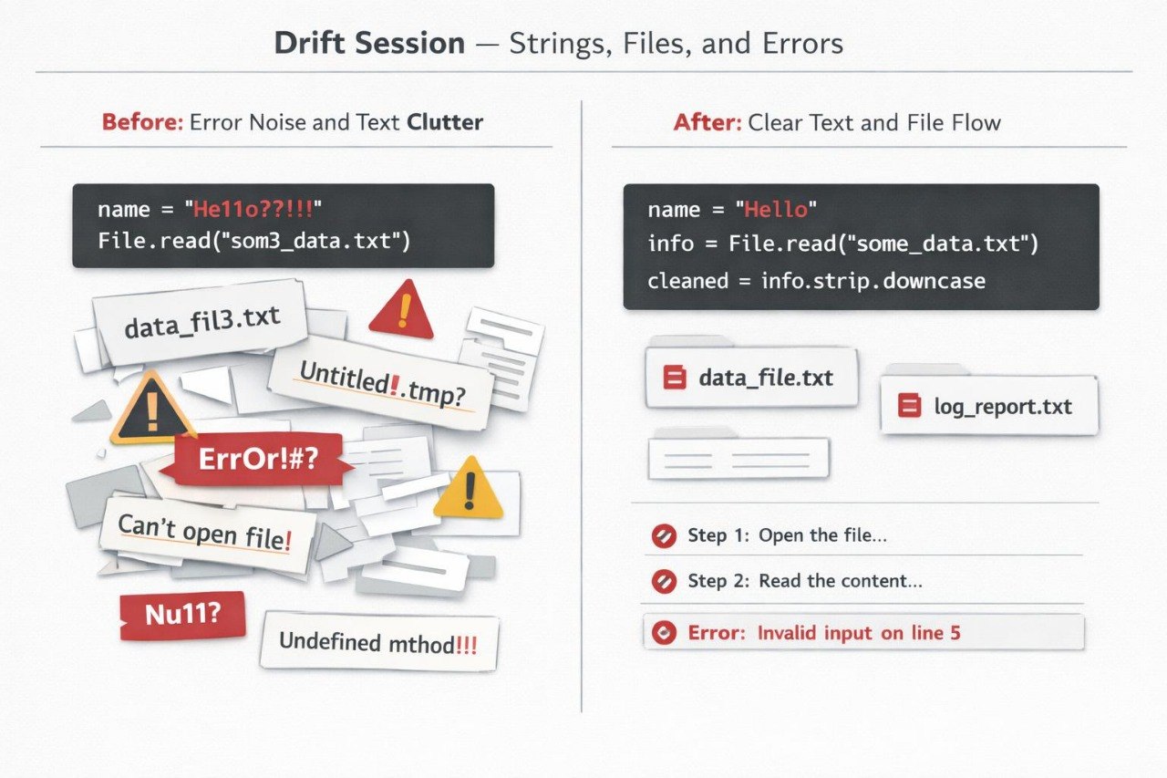 Comparison of error noise and text clutter before and after clear text and file flow in a Drift Session.