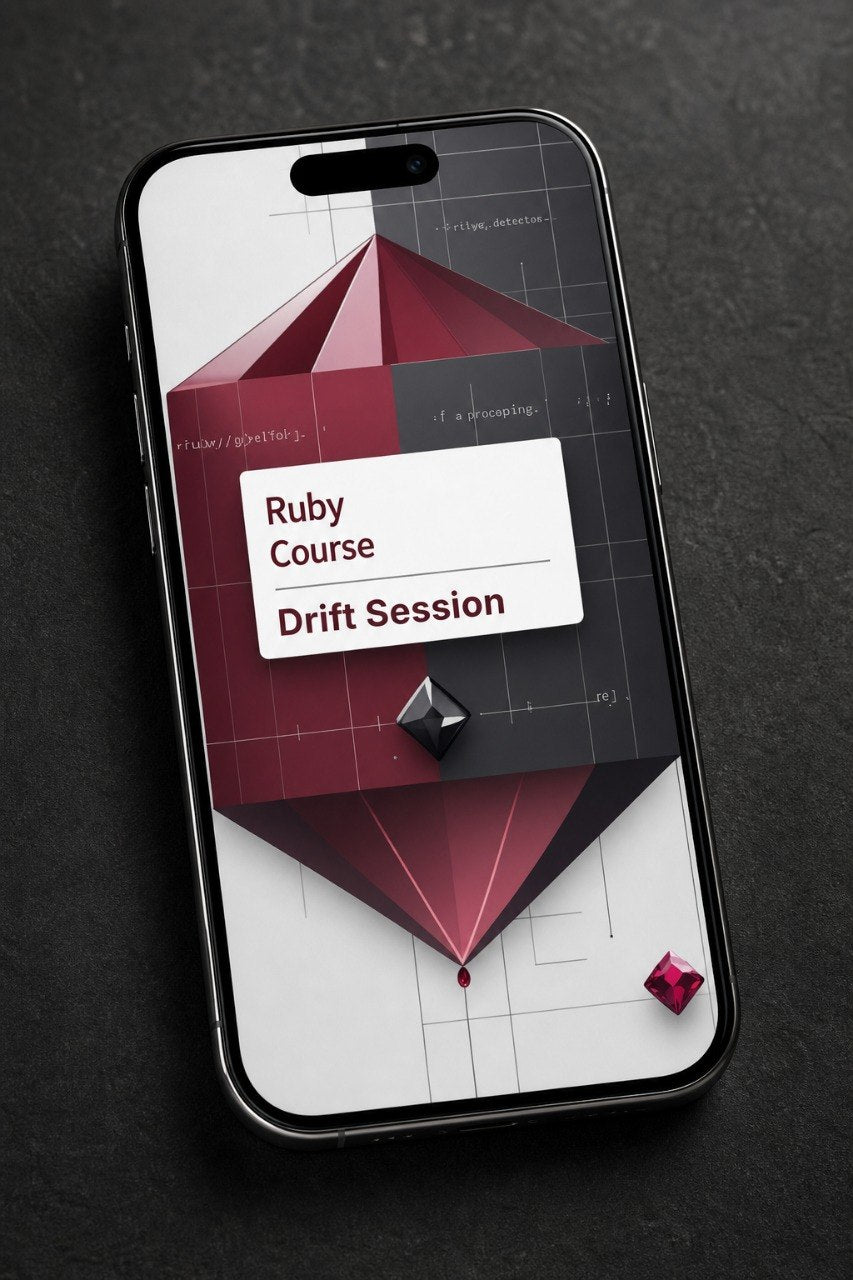 Phone displaying a Ruby Course Drift Session app on a dark background
