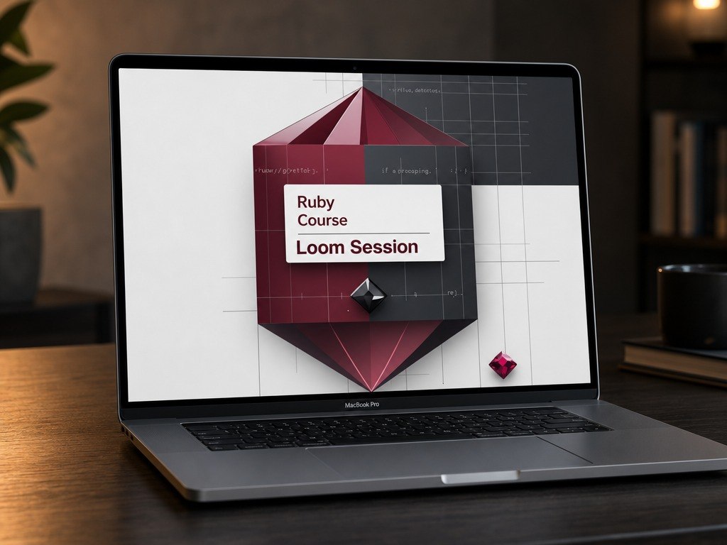 Laptop displaying a Ruby Course Loom Session on a blurred indoor background