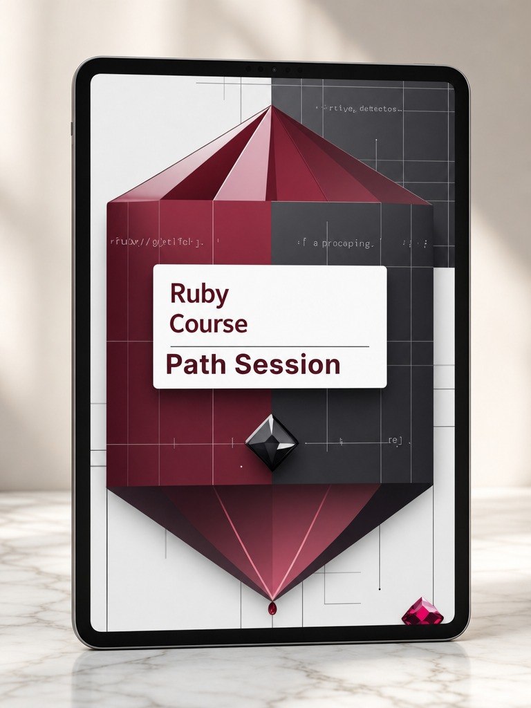 Tablet displaying a Ruby Course Path Session on a marble surface with a light background